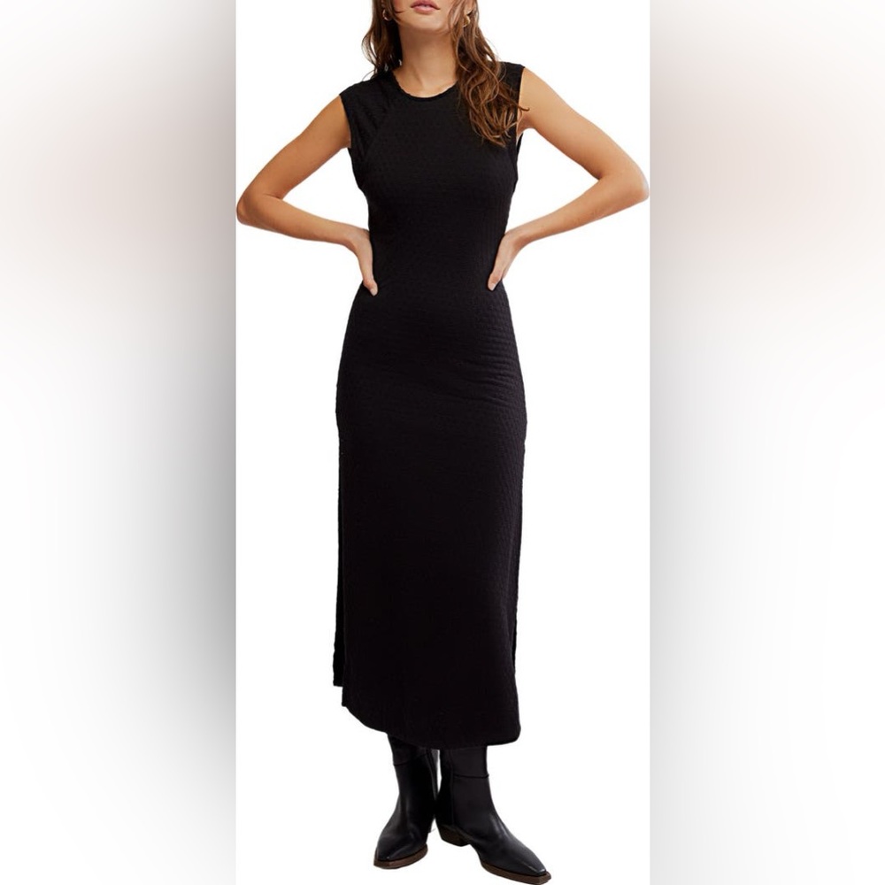 Free People Eventide Sleeveless Eyelet Midi Dress Size Medium Black NWOT‎